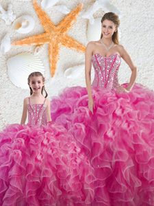 Romantic Sweetheart Sleeveless Organza 15th Birthday Dress Beading and Ruffles Lace Up