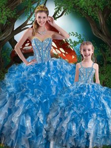 Royal Blue Sweetheart Neckline Beading and Ruffles Sweet 16 Dress Sleeveless Lace Up