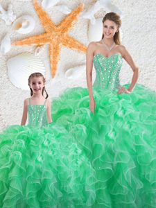 Discount Apple Green Sweetheart Neckline Beading and Ruffles Quinceanera Gowns Sleeveless Lace Up