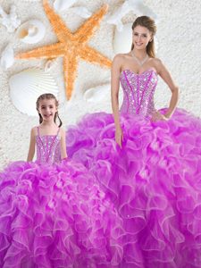 High Quality Floor Length Fuchsia Sweet 16 Dresses Sweetheart Sleeveless Lace Up