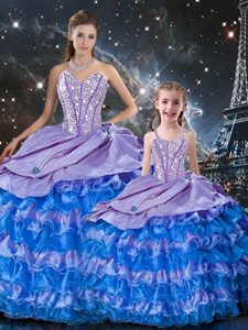 High End Sleeveless Organza Floor Length Lace Up 15th Birthday Dress in Multi-color for with Beading and Ruffles