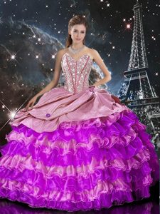 Spectacular Multi-color Organza Lace Up Sweetheart Sleeveless Floor Length 15th Birthday Dress Beading and Ruffles