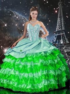 Sexy Sweetheart Sleeveless Quinceanera Gown Floor Length Beading and Ruffles Multi-color Organza