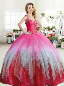 Red Sweetheart Lace Up Beading Quinceanera Dress Sleeveless