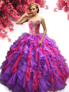 Eye-catching Multi-color Ball Gowns Sweetheart Sleeveless Organza Floor Length Lace Up Ruffles Ball Gown Prom Dress