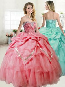 Four Piece White and Turquoise Sweetheart Neckline Beading Sweet 16 Quinceanera Dress Sleeveless Lace Up