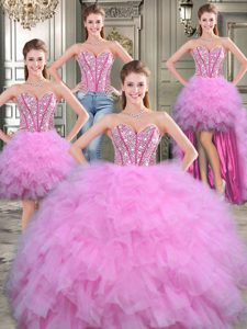 Exquisite Four Piece Sweetheart Sleeveless Lace Up Vestidos de Quinceanera Lilac Tulle