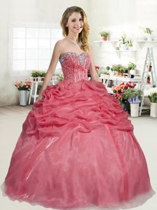 Affordable Sleeveless Beading and Pick Ups Lace Up Quinceanera Gowns