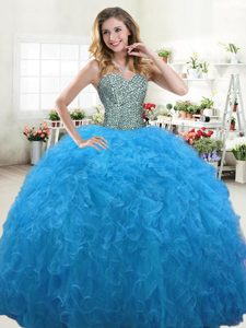 Multi-color Sleeveless Floor Length Beading and Ruffles Lace Up Ball Gown Prom Dress
