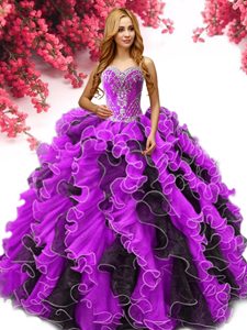 Floor Length Lace Up Quinceanera Dress Multi-color and In for Military Ball and Sweet 16 and Quinceanera with Beading and Ruffles