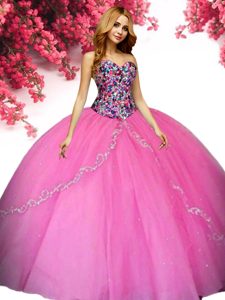 Elegant Sleeveless Floor Length Beading Lace Up 15 Quinceanera Dress with Hot Pink