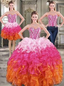 Romantic Three Piece Multi-color Sweet 16 Dresses Military Ball and Sweet 16 and Quinceanera and For with Beading Sweetheart Sleeveless Lace Up