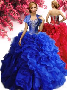 Royal Blue Sweetheart Lace Up Beading and Ruffles Sweet 16 Dresses Sleeveless