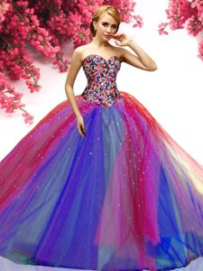Multi-color Sleeveless Beading Floor Length Sweet 16 Dress