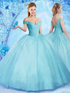Enchanting Off the Shoulder Sleeveless Lace Up Floor Length Beading Quinceanera Gowns