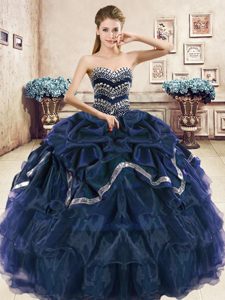 Elegant Four Piece Organza Sweetheart Sleeveless Lace Up Beading Quinceanera Gown in Blue And White