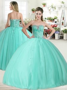 Trendy Ball Gowns Quinceanera Dress Baby Blue Sweetheart Organza Sleeveless Floor Length Lace Up