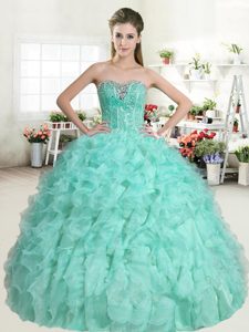 Unique Floor Length Apple Green Sweet 16 Dresses Sweetheart Sleeveless Lace Up