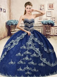 Ball Gowns Sweet 16 Dresses Navy Blue Sweetheart Organza Sleeveless Floor Length Lace Up