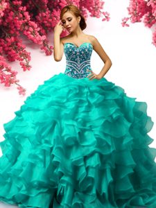 Four Piece Floor Length White and Baby Blue Sweet 16 Quinceanera Dress Sweetheart Sleeveless Lace Up
