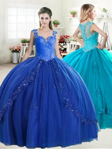 Royal Blue Zipper Sweetheart Beading Sweet 16 Dresses Organza Sleeveless