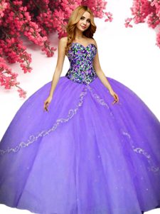 Vintage Floor Length Ball Gowns Sleeveless Lavender Quinceanera Gown Lace Up