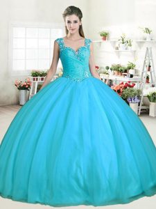 Sweetheart Sleeveless Quince Ball Gowns Floor Length Beading Multi-color Tulle