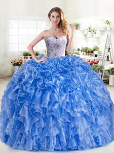 Discount Royal Blue 15th Birthday Dress Military Ball and Sweet 16 and Quinceanera and For with Beading and Ruffles Sweetheart Sleeveless Lace Up