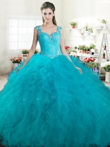 Straps Straps Sleeveless Floor Length Beading and Ruffles Zipper Ball Gown Prom Dress with Multi-color
