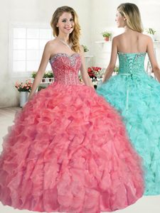 Sleeveless Lace Up Floor Length Beading and Ruffles Quinceanera Dresses