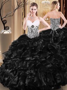 Classical Floor Length Ball Gowns Sleeveless Black Sweet 16 Dress Lace Up