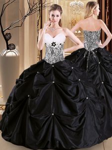Pick Ups Floor Length Ball Gowns Sleeveless Black Quinceanera Dress Lace Up