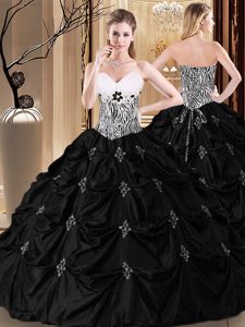 Amazing Pick Ups Black Sleeveless Taffeta Lace Up 15 Quinceanera Dress for Military Ball and Sweet 16 and Quinceanera