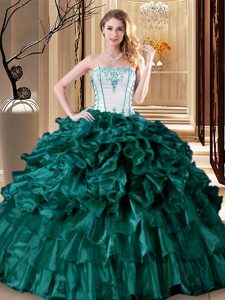 Flirting Turquoise Sleeveless Floor Length Ruffles and Ruffled Layers Lace Up Quinceanera Dress