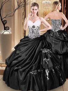 Pick Ups Floor Length Ball Gowns Sleeveless Black Quince Ball Gowns Lace Up