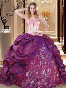 Purple Sleeveless Taffeta Lace Up Quince Ball Gowns for Military Ball and Sweet 16 and Quinceanera